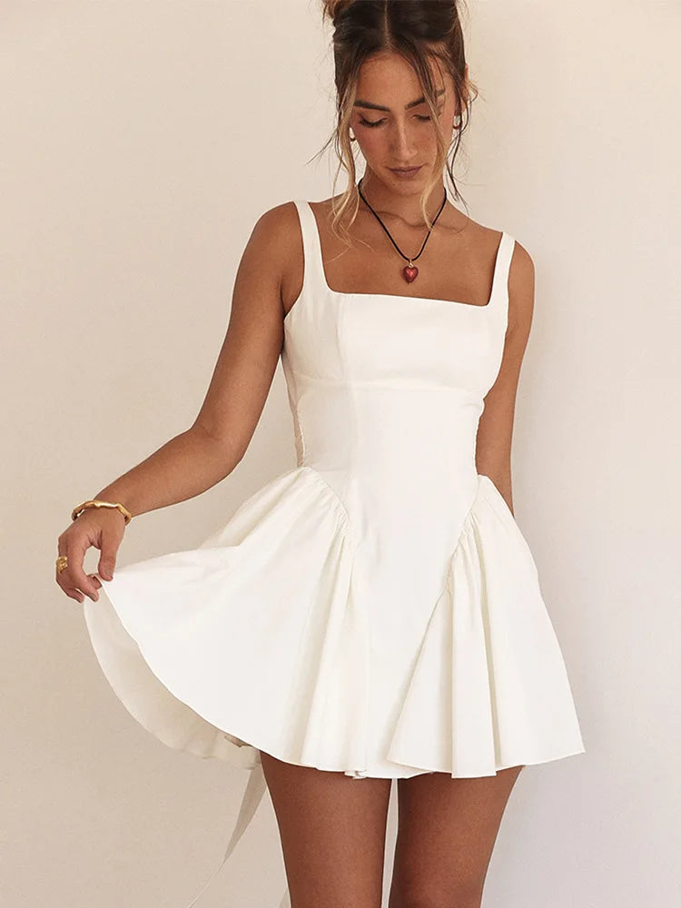 Elegant Sleeveless Bodycon Dress Women Summer New French Dress Sexy Backless Bow Party Club Evening Dress Short Skirt