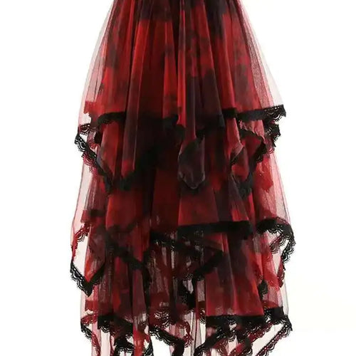 Load image into Gallery viewer, High Elastic Waist Red Irregular Lace Mesh A-line Midi Half-body Skirt Women Fashion Tide New Spring Autumn 2025 1DH9407
