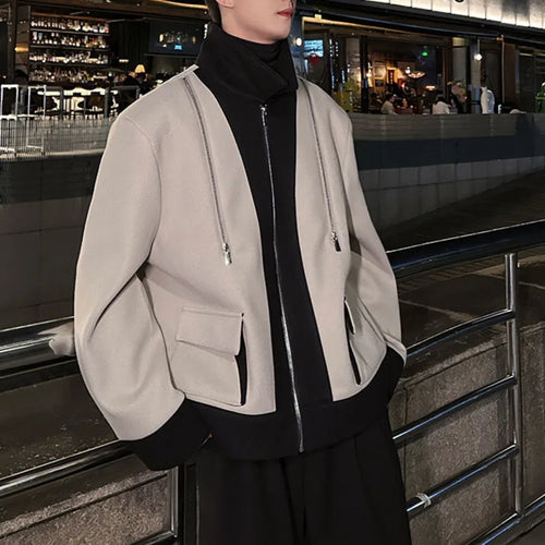 Load image into Gallery viewer, Patchwork Woolen Men&#39;s Casual Top Double-zipper Lapel American Style Male Jacket 2024 Autumn Winter Tide 9C9040
