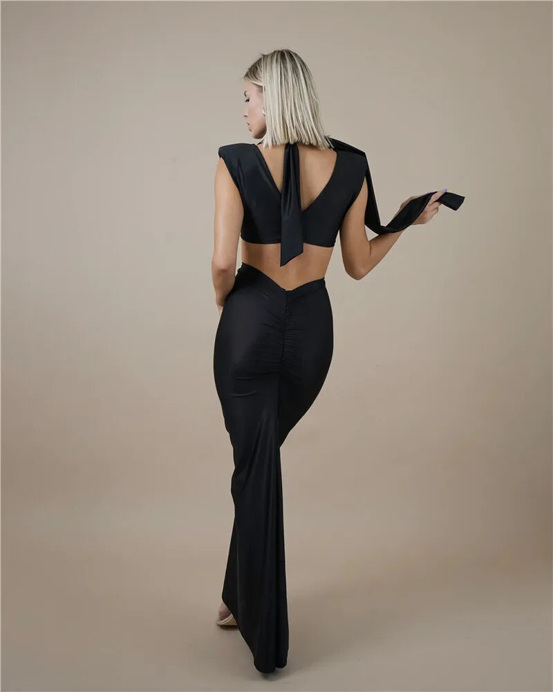 Hollow Out Turtleneck Sexy Maxi Dress For Women Fashion Solid Sleeveless Bodycon Tank Dresses Femme Club Party Dress