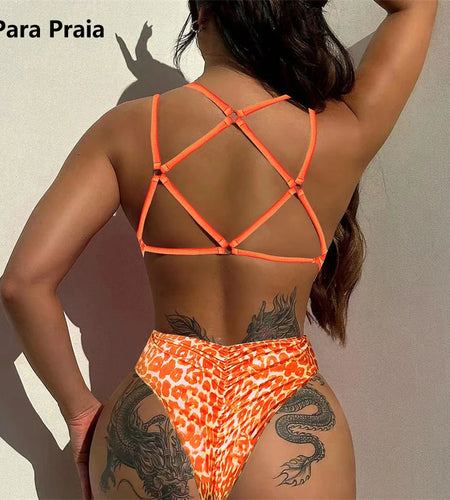 Leopard V Neck One Piece Swimsuit 2025 Swimwear for Women Sexy High Cut Bathing Suit Backless High Waist Monokini
