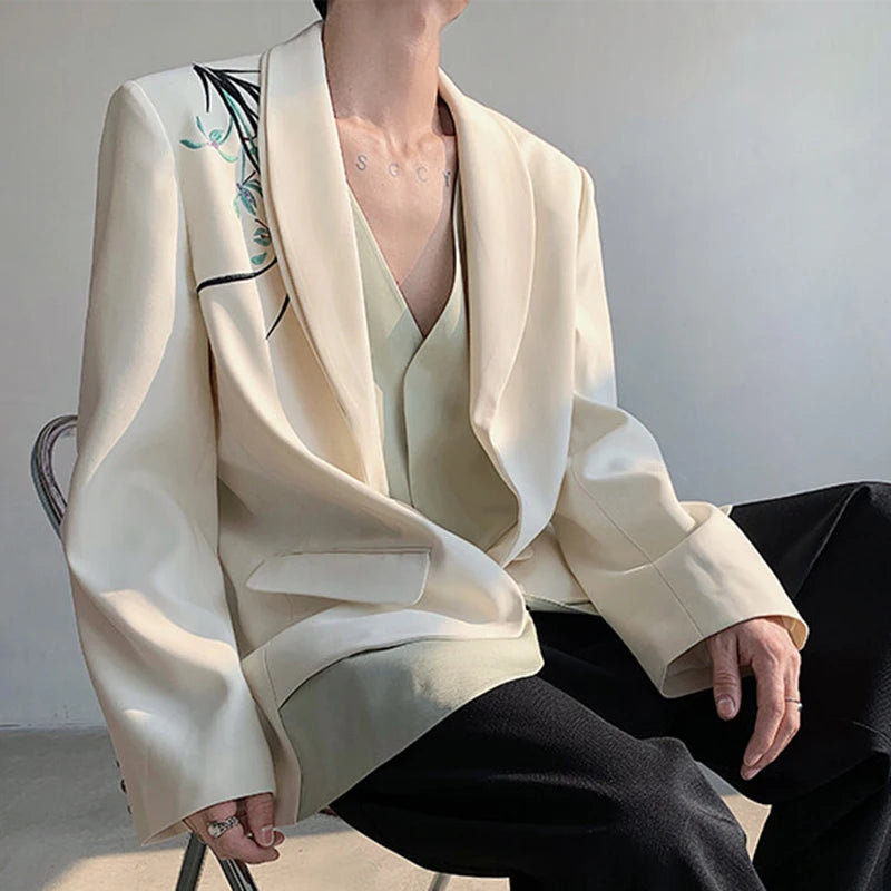 Men's Suit Jacket Orchid Embroidered Design Double-layered Shawl Collar Blazer Stylish New Chinese Style Male Top 9W1704