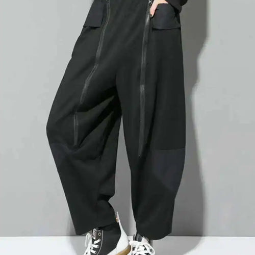 Load image into Gallery viewer, High Elastic Waist Black Zipper Spliced Harem Pants New Loose Fit Trousers Women Fashion Tide Spring Autumn 2025 1DF5321
