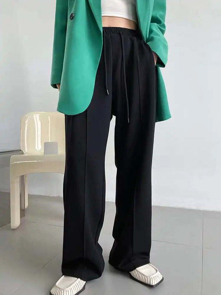 High Elastic Waist Black Brief Drawstring Long Wide Leg Pants New Trousers Women Fashion Tide Spring Autumn 2025 1DH6663