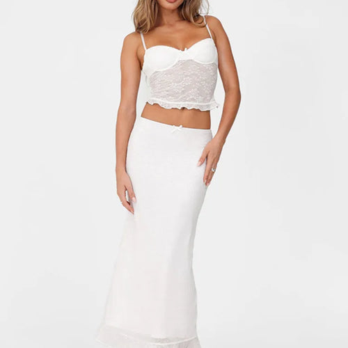 Load image into Gallery viewer, Lace Sexy Two Piece Sets Women Spaghetti Strap Sleeveless Crop Tops And Long Skirt Matching Sets Elegant Club Sets
