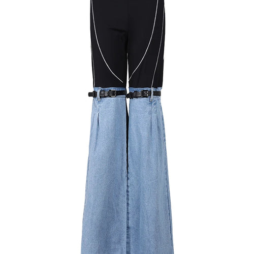 Load image into Gallery viewer, High Waist Blue Denim Color-block Slim Long Wide Leg Jeans New Women Trousers Fashion Tide Spring Autumn 2025 YX018105
