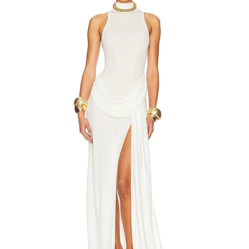 Load image into Gallery viewer, Summer Split Maxi Tank Dress Women Gown Fashion Solid Elegant High Waist Ruched Slim Evening Club Party Long Dress
