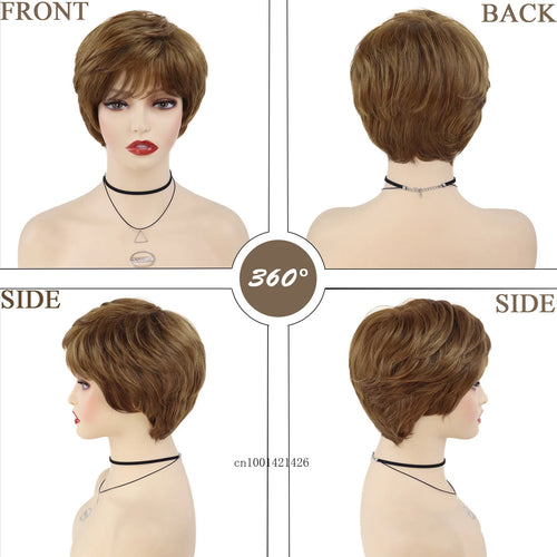 Load image into Gallery viewer, Synthetic Hair Short Pixie Cuts Wigs for Women Natural Hairstyles Brown Wig with Bangs Trendy Mommy Wig Gifts Old Lady Costume
