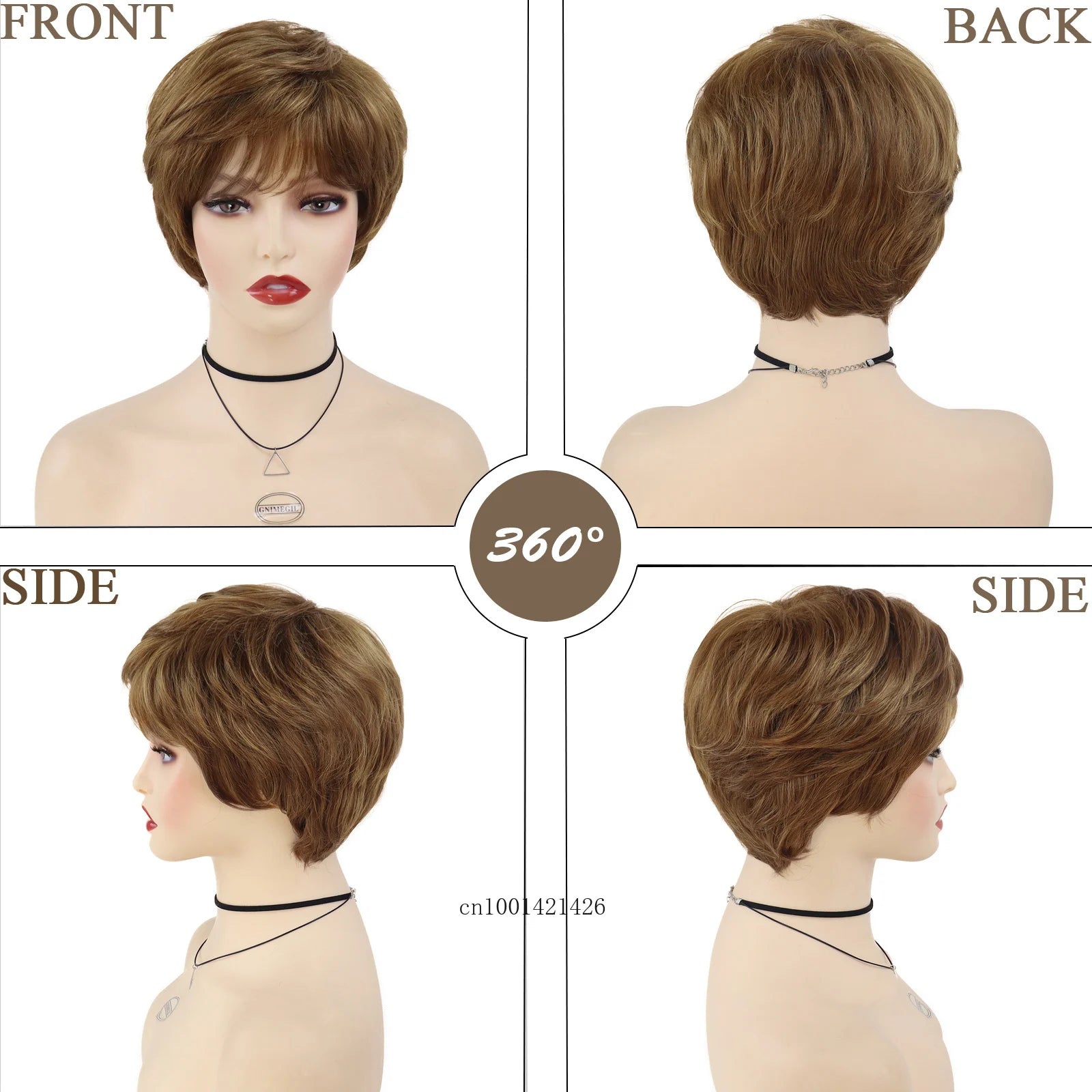 Synthetic Hair Short Pixie Cuts Wigs for Women Natural Hairstyles Brown Wig with Bangs Trendy Mommy Wig Gifts Old Lady Costume