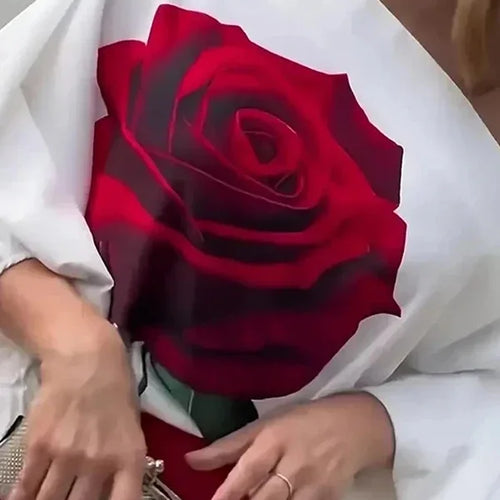 Load image into Gallery viewer, Summer Women 2 Piece Set Outfit Pants Rose Flower Print Blouse Tops Loose Wide Leg Trousers Clothes for Women
