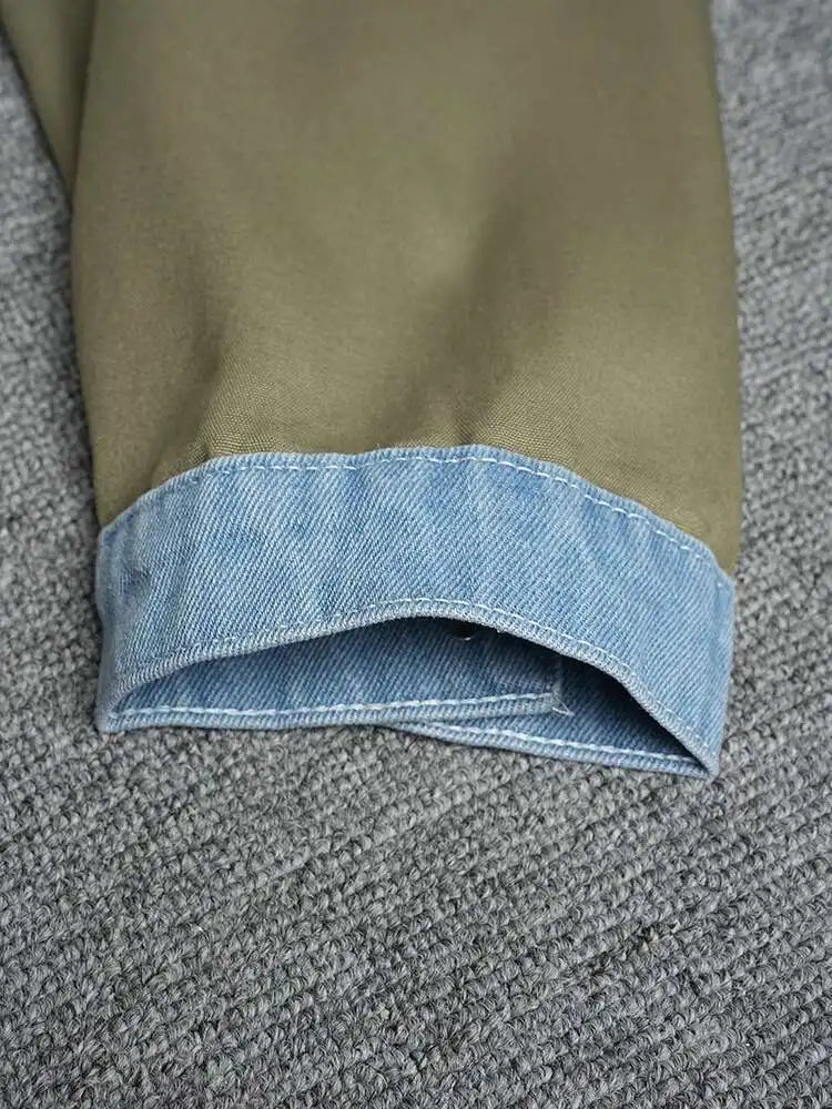 Green Denim Color-block Big Size Casual Jacket New Lapel Long Sleeve Women Coat Fashion Tide Spring Autumn 2025 CP3516