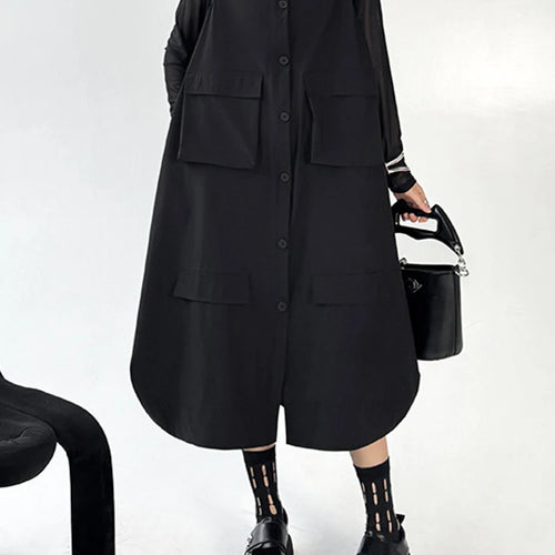 Load image into Gallery viewer, Women Black Pockets Big Size Casual Midi Vest Dress New Round Neck Sleeveless Fashion Tide Spring Autumn 2025 1DJ1167
