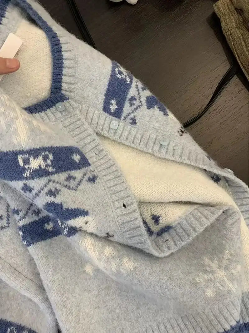 Autumn Winter Women 2024 Fashion Patchwork Single Breasted Knit Cardigan Sweater Ladies Round Neck Long Sleeved Tops And Scarf