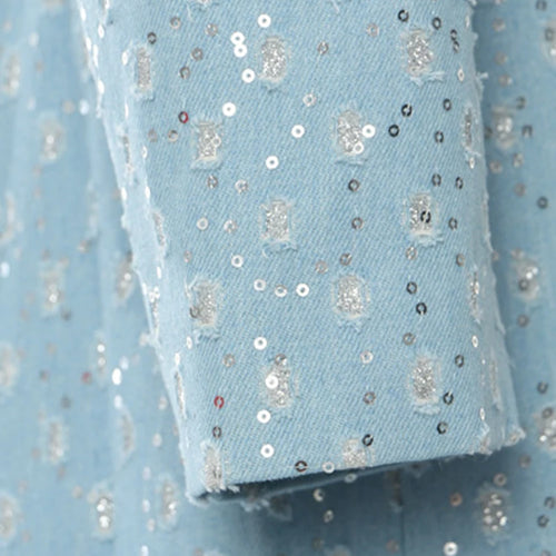 Load image into Gallery viewer, Women Blue Denim Sequins Big Size Thick Long Blazer New Lapel Long Sleeve Jacket Fashion Tide Spring Autumn 2025 1DH7153

