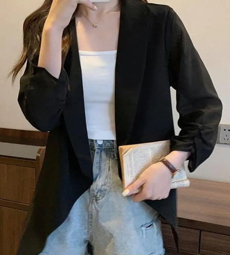 Spring Summer Women White Temperament Blazers 2024 Black Nine Quarter Sleeves Suit Coat Ladies Oversized Cardigan Top Simplicity