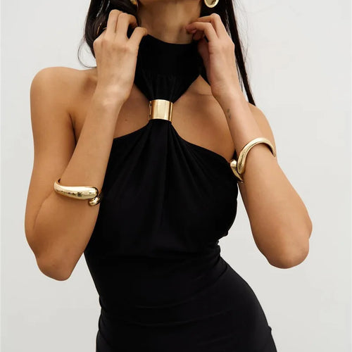 Load image into Gallery viewer, Turtleneck Off-shoulder Sexy Knit Maxi Dress For Women Gown Metal Buckle Strapless Sleeveless High Waist Knitted Dress
