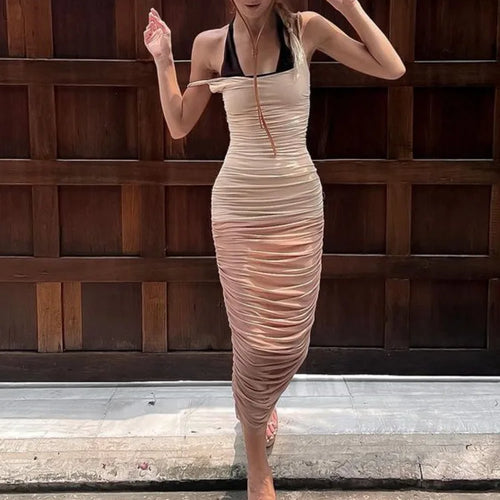 Load image into Gallery viewer, Elegant Mesh Patchwork Elastic Tight Dress Women Sexy Open Back Pleated Female Dress Slim Fit Party Vacation Club 2024
