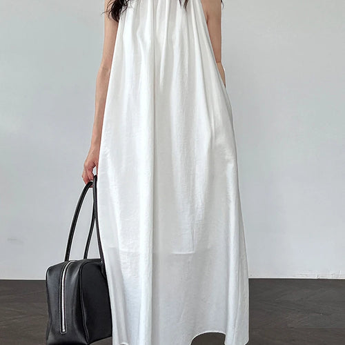 Load image into Gallery viewer, Women White Blue Knot Elegant Big Size Long Vest Dress New Halter Sleeveless Fashion Tide Spring Summer 2025 1DJ1282

