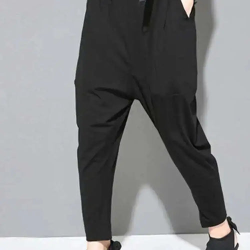 Load image into Gallery viewer, Spring Autumn High Elastic Waist Black Leisure Pocket Stitch Loose Harem Pants Women Trousers Fashion Tide JW997
