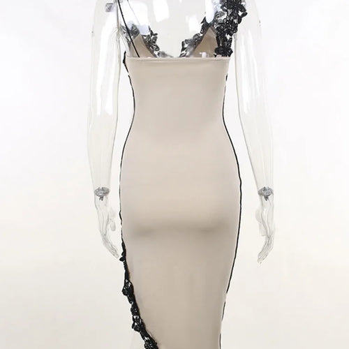 Load image into Gallery viewer, Lace High Split Sexy Midi Dress For Women Robe 2023 New Spaghetti Strap Sleeveless Deep V Neck Party Long Dress Vestido
