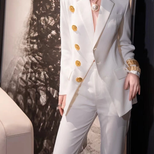 Load image into Gallery viewer, Slimming Two Piece Sets for Women Lapel Long Sleeves Spliced Single Breasted Blazer High Wasit Pant Set Female New
