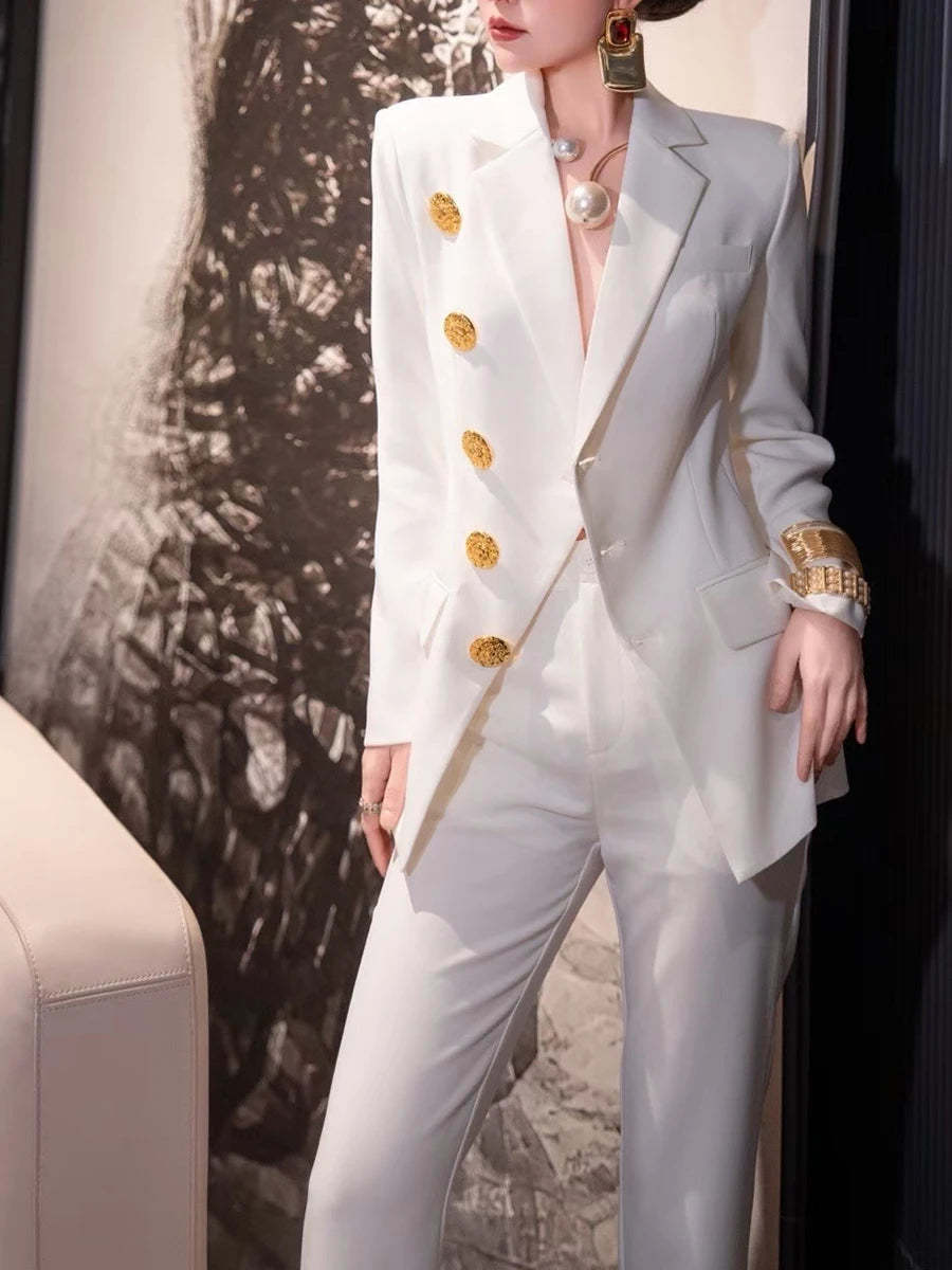 Slimming Two Piece Sets for Women Lapel Long Sleeves Spliced Single Breasted Blazer High Wasit Pant Set Female New