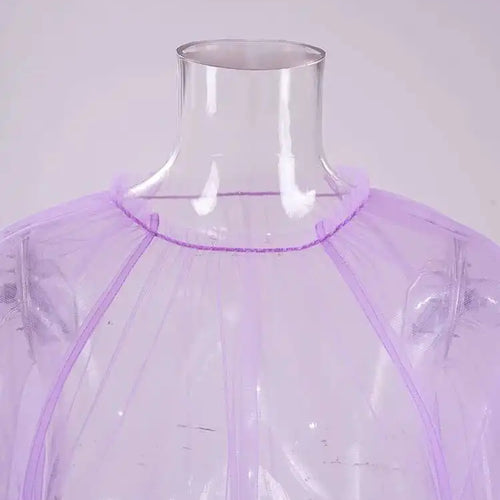 Load image into Gallery viewer, Women Purple Ruffles Mesh Perspective Big Size Long Dress New Round Neck Half Sleeve Fashion Spring Summer 2025 JR7711

