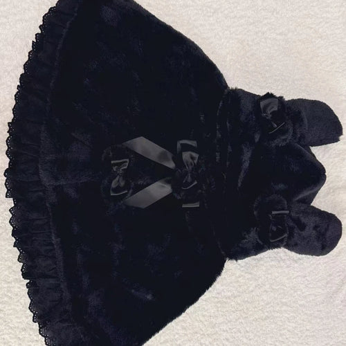 Load image into Gallery viewer, Lolita Kawaii Loose Sweet Hooded Cloak Coats Japanese Grunge Fluffy Bow Jackets Y2k Aesthetic Grunge Lace Patchwork Women Tops
