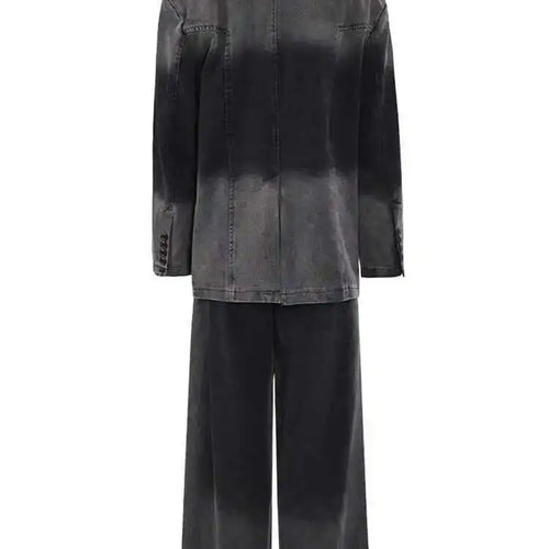 Load image into Gallery viewer, Gray Big Size Denim Jacket Wide Leg Pants Two Piece Suit New Lapel Long Sleeve Women Fashion Spring Autumn 2025 CPG0798
