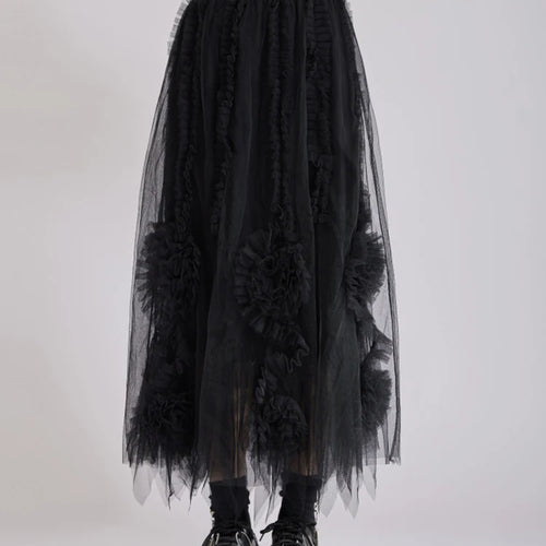 Load image into Gallery viewer, High Elastic Waist Apricot 3d Flower Mesh A-line Half-body Skirt Women Fashion Tide New Spring Autumn 2025 1DJ1515
