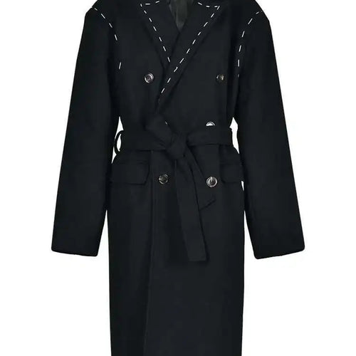Load image into Gallery viewer, Women Black Topstitched Belted Big Size Trench New Lapel Long Sleeve Windbreaker Fashion Tide Spring Autumn 2025 1DH1762
