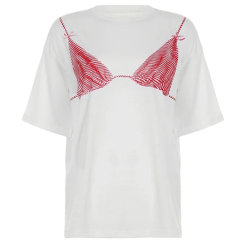 Load image into Gallery viewer, Casual Underwear Pattern Printed Short Sleeve T-shirts Women White Loose Round Neck Top Tees Summer All Match Clothes
