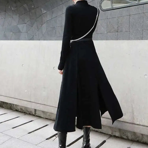 Load image into Gallery viewer, Women Red Hem Slit Long Irregular Dress New Turtleneck Long Sleeve Loose Fit Fashion Tide Spring Autumn 2025 1DF4817

