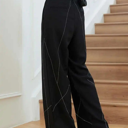 Load image into Gallery viewer, High Waist Black Topstitched Long Casual Pants New Loose Fit Trousers Women Fashion Tide Spring Autumn 2025 1DH0081
