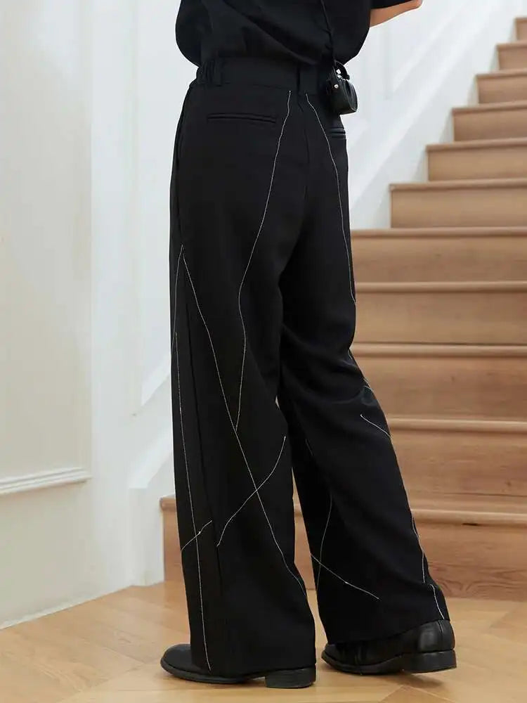 High Waist Black Topstitched Long Casual Pants New Loose Fit Trousers Women Fashion Tide Spring Autumn 2025 1DH0081