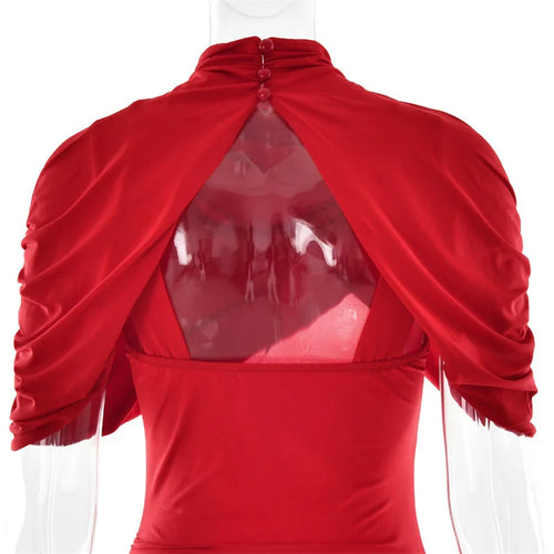 Load image into Gallery viewer, Half Sleeve Backless Ruched Sexy Maxi Dress Women Summer New Turtleneck Slim High Waist Evening Club Party Long Dress
