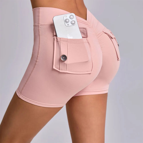 Load image into Gallery viewer, Deep V Back Yoga Shorts Women Pocket Scrunched Butt Gym Leggings High Waist Push Up Tights Sexy Booty Sports Shorts Fitness
