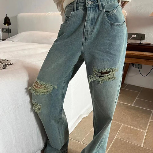 Load image into Gallery viewer, Hole Hollow Out Denim Wide Leg Pants For Women High Waist Patchwork Button Summer Jeans Female Fashion Clothing
