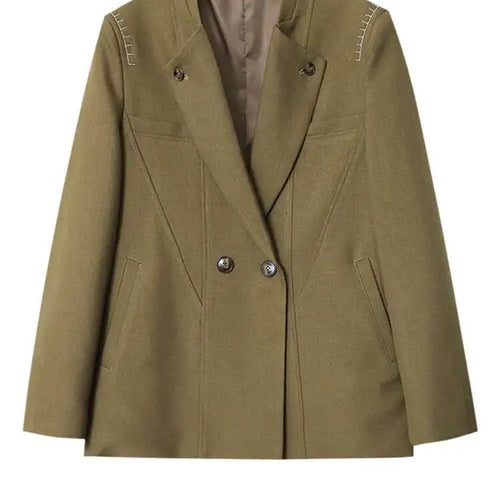 Load image into Gallery viewer, Women Khaki Topstitched Big Size Elegant Blazer New Lapel Long Sleeve Jacket Fashion Tide Spring Autumn 2025 1DH7053

