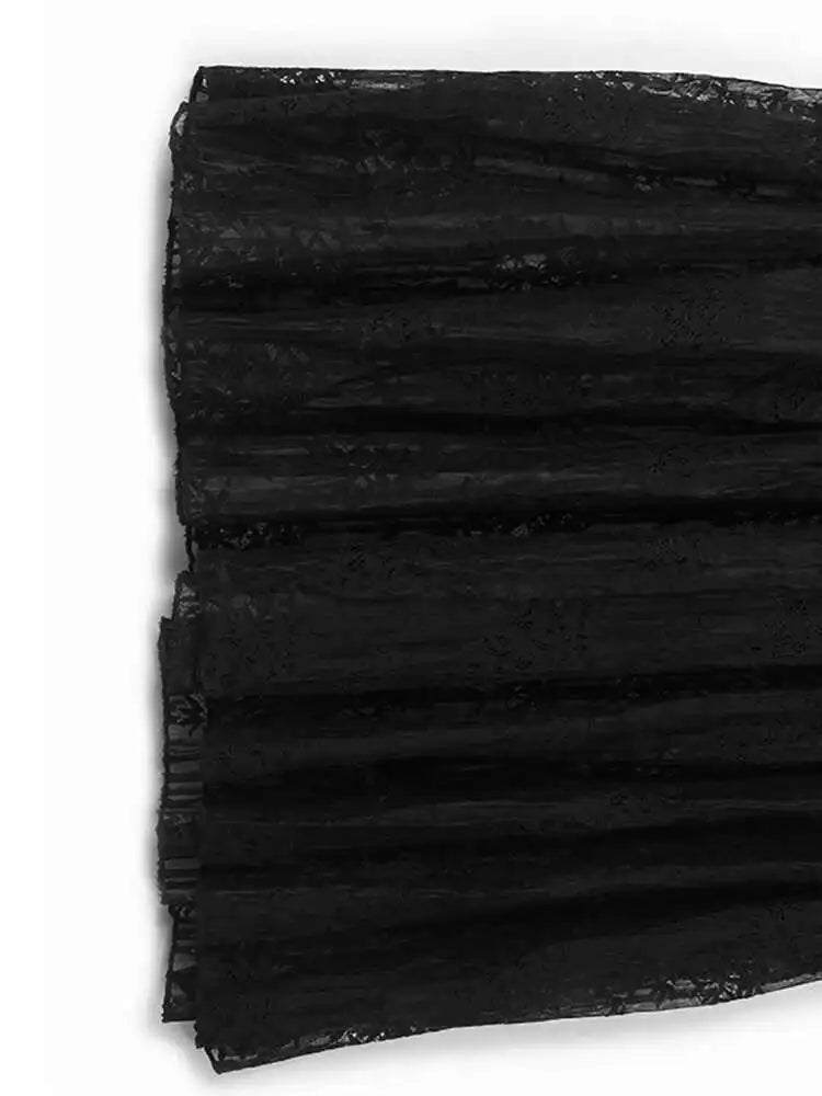 Women Black Three-dimensional Flower Lace Big Size Dress New Turtleneck Short Sleeve Fashion Spring Autumn 2025 1DH8218