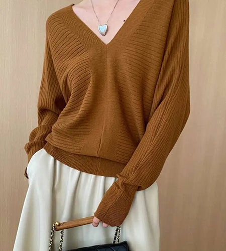 Red Big Size Elegant Knitting Sweater V-Neck Long Sleeve Women Pullovers New Fashion Tide Spring Autumn 2025 1DH7257