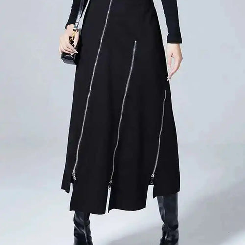 Load image into Gallery viewer, High Waist Black Zipper Irregular Design Long Casual Half-body Skirt Women Fashion Tide New Spring Autumn 2025 1DF0628
