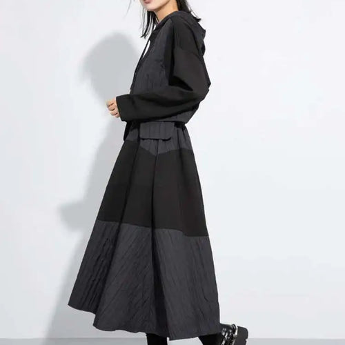 Load image into Gallery viewer, High Elastic Waist Black Color-block Pleated A-line Half-body Skirt Women Fashion Tide New Spring Autumn 2025 1DH7645
