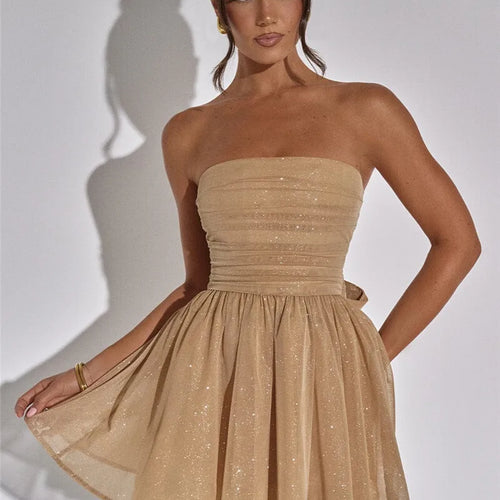 Load image into Gallery viewer, Elegant Strapless Sexy Mini Dress Women Fashion Black Off-shoulder Backless Pleated Sequins Sparkle Club Party Dress
