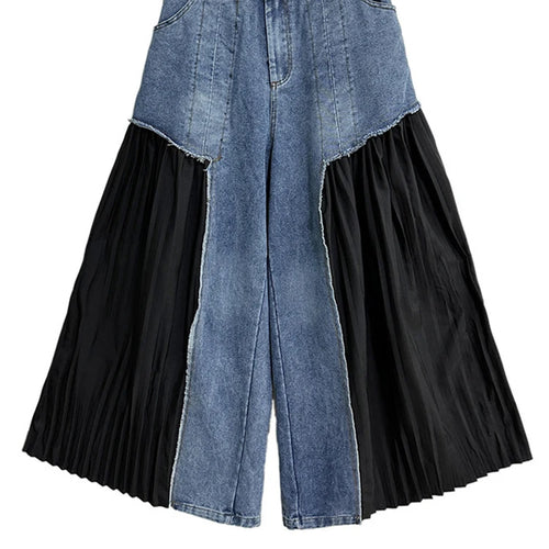 Load image into Gallery viewer, High Elastic Waist Blue Denim Pleated Long Wide Leg Pants New Trousers Women Fashion Tide Spring Autumn 2025 1DH5079
