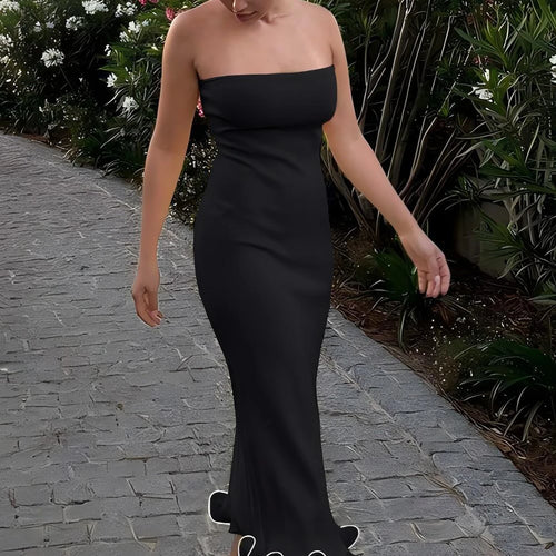 Load image into Gallery viewer, Elegant Solid Strapless Ruffles Sexy Bodycon Maxi Prom Dress Summer Women Fashion Outfit Birthday Party Festival
