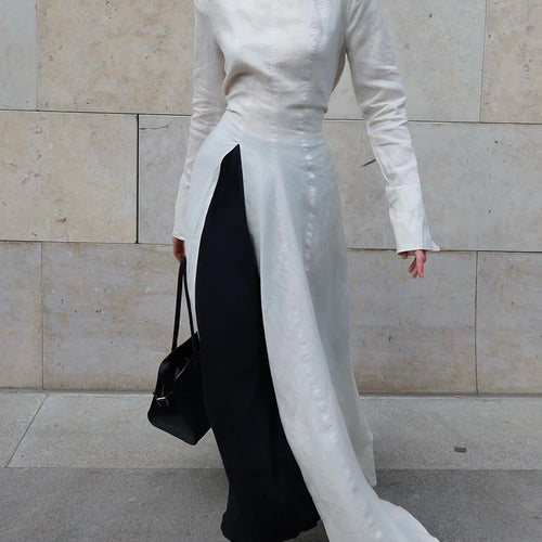Load image into Gallery viewer, Solid Slimming Side Split Dresses for Women High Neck Long Sleeves Tunic Minimalist Chic Dress Female Clothing New
