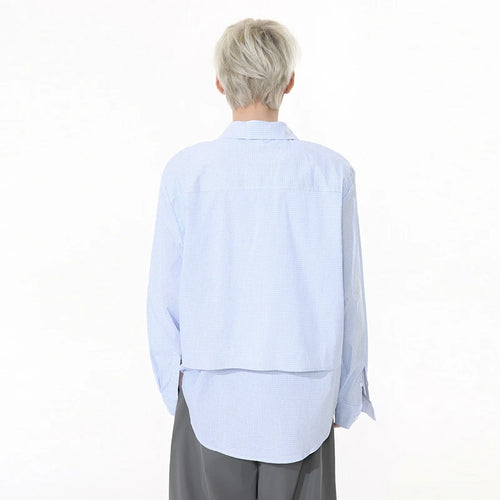 Load image into Gallery viewer, Korean Style Men's Shirts Turn-down Collar Fake Two-piece Plaid Design Long Sleeved Single Breasted Loose Male Tops 9W1262
