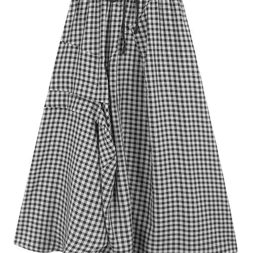 Load image into Gallery viewer, High Elastic Waist Black Plaid Pleated Irregular A-line Half-body Skirt Women Fashion Tide New Spring Autumn 2025 1DH9809

