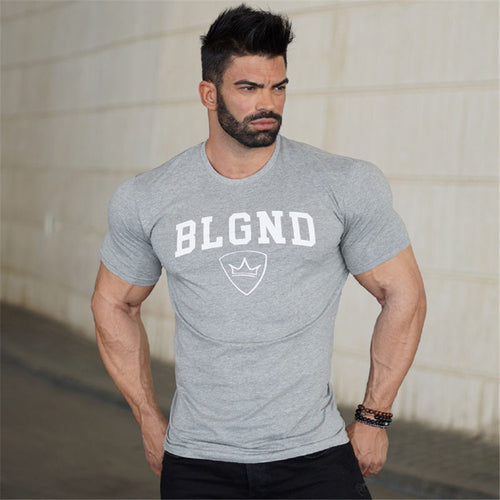 Load image into Gallery viewer, Casual Print T-shirt Men Fitness Bodybuilding Short sleeve Shirts Gym Workout Cotton Skinny Tee Tops Male Summer Fashion Apparel
